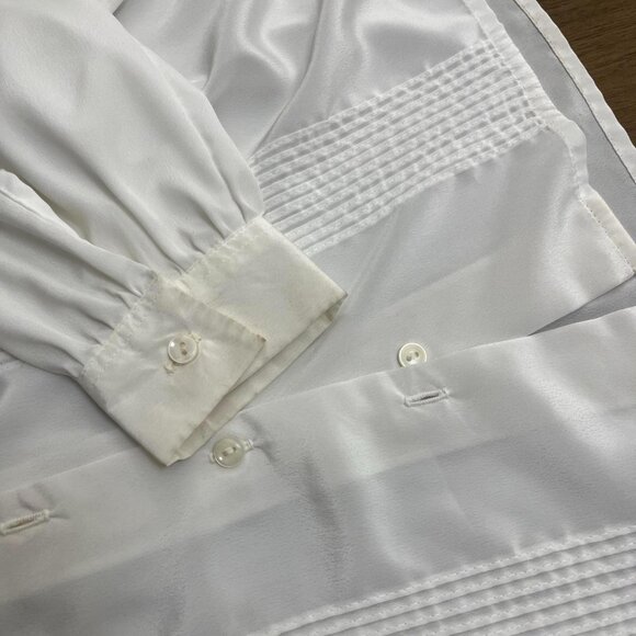 Vintage white sheer blouse, size L (~size 12). Two-layer wispy collar, puffy lon - Picture 4 of 4